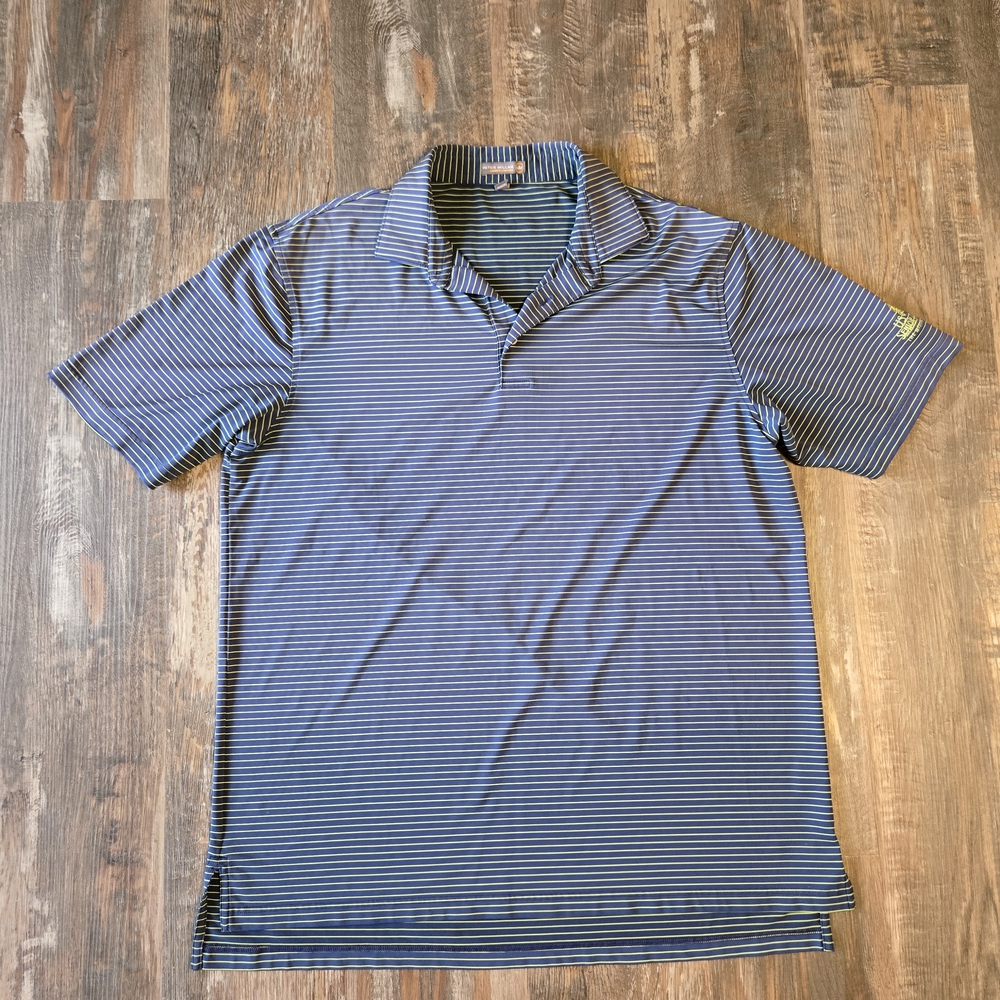 Peter Millar Summer Comfort Edition XL Golf Polo Navy and Yellow Striped
